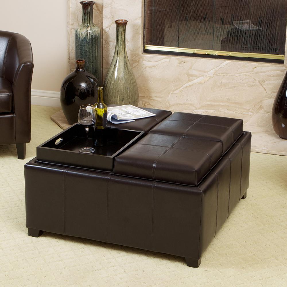 Le House Mason Espresso Brown Bonded Leather Tray Top Le House Mason Espresso Brown Bonded Leather Tray Top