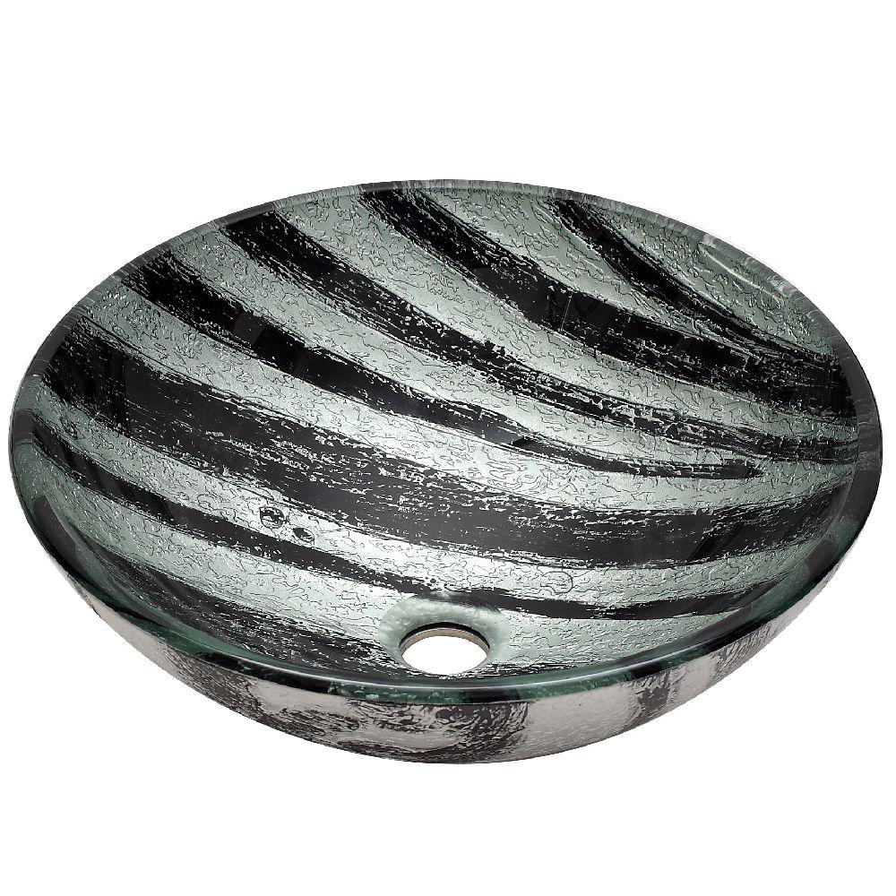 RIVUSS Aber Glass Vessel Sink in Classic Black and Silver Color Scheme