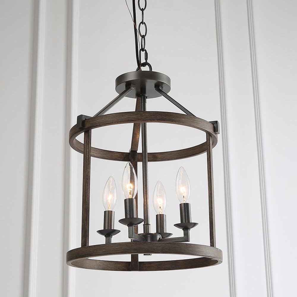 Lnc 4 Light Dark Gray Faux Wood Drum Foyer Pendant A03406 The Lnc 4 Light Dark Gray Faux Wood Drum
