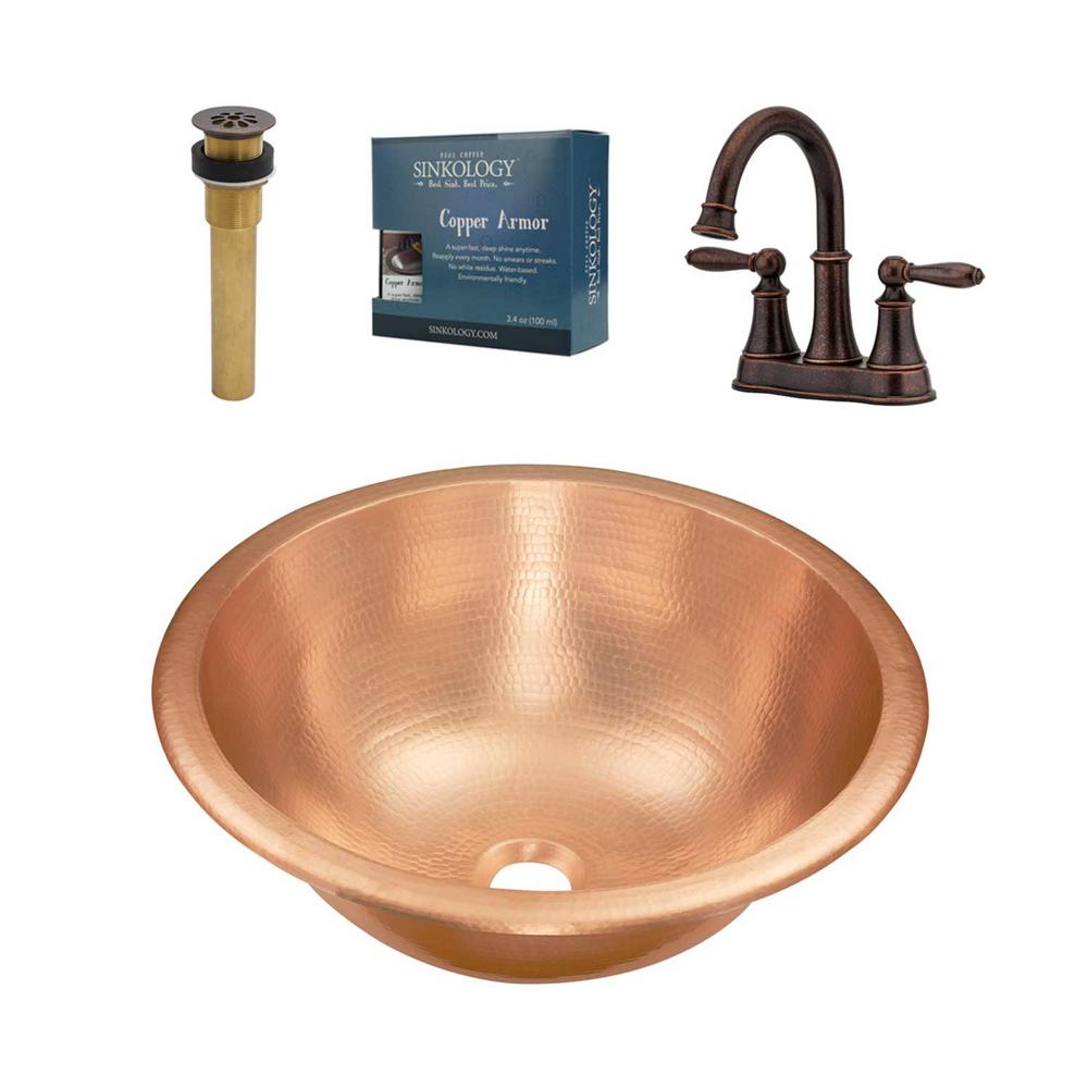Sinkology Born All In One Undermount Or Drop In Copper Bathroom Sink In Unfinished Copper With Pfister Courant Faucet And Drain
