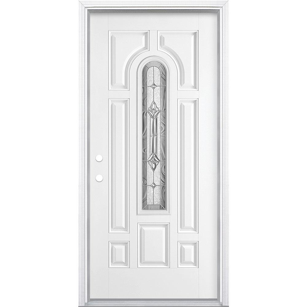 Masonite 36 In X 80 In Providence Center Arch Right Hand Inswing Primed White Smooth Fiberglass Prehung Front Door W Brickmold