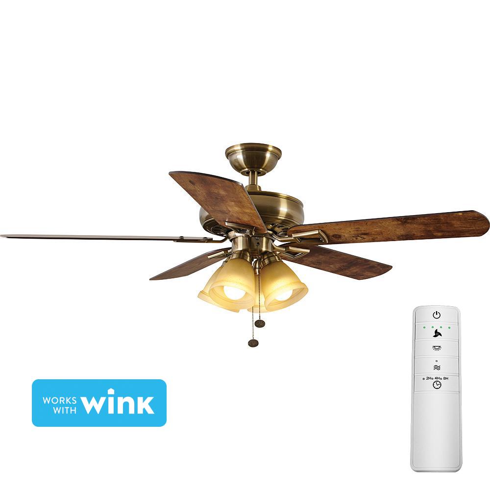 Hampton Bay Lyndhurst 52 In Led Antique Brass Smart Ceiling Fan Hampton Bay Lyndhurst 52 In Led Antique Brass Smart Ceiling Fan With Light Kit And