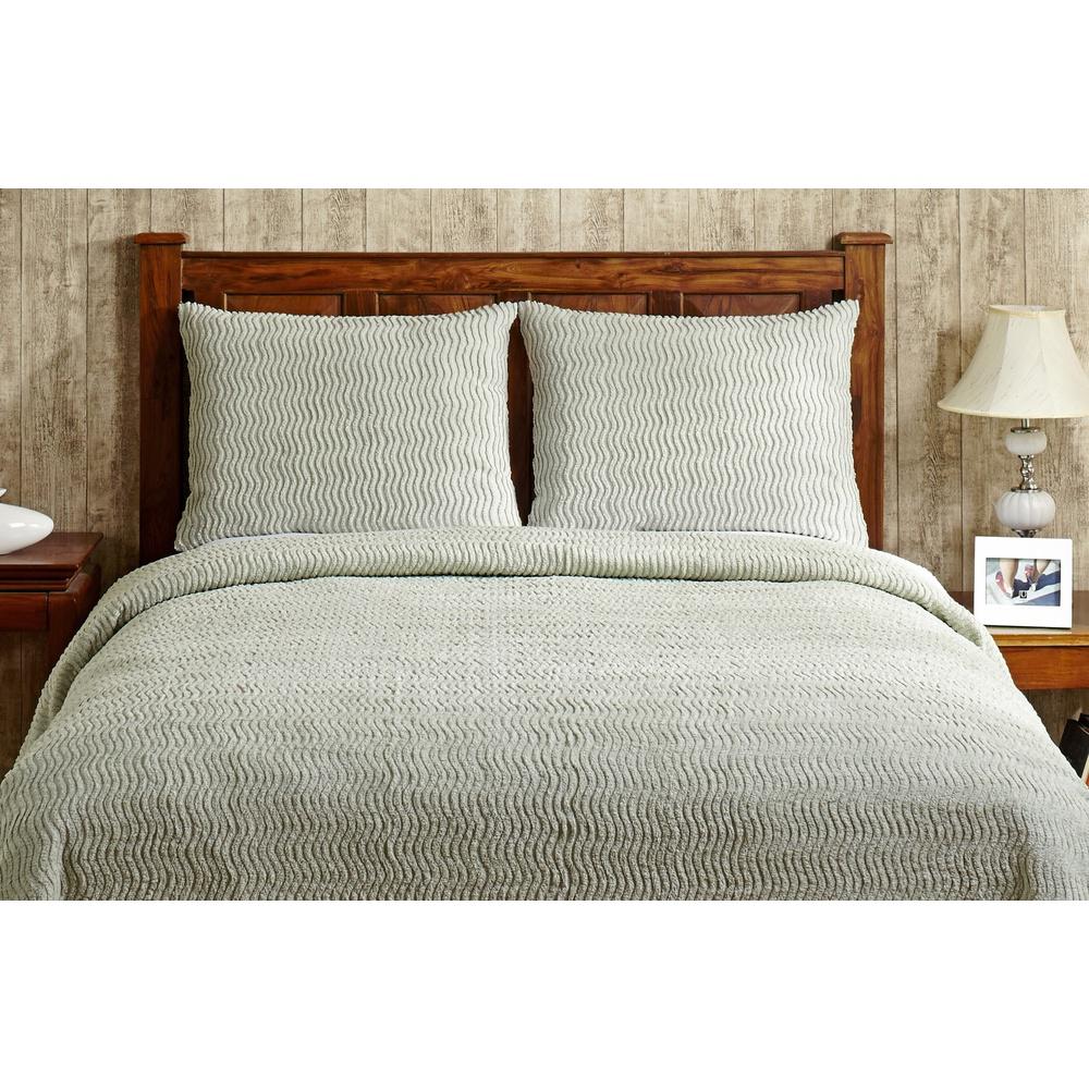 Natick Chenille 1 Piece Sage Queen Bedspread