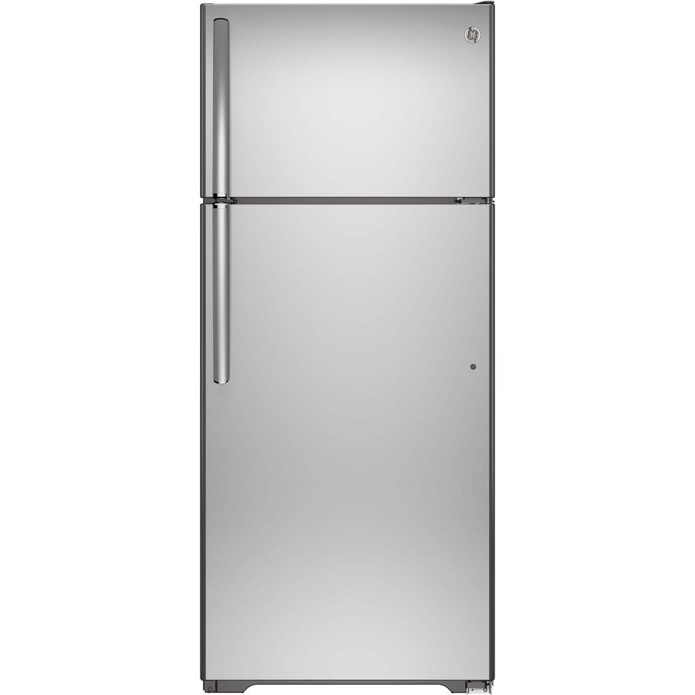 GE 17.5 cu. ft. Top Freezer Refrigerator in Stainless Steel, with ...