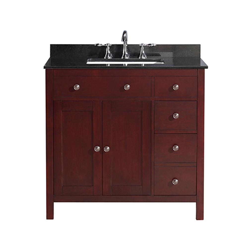 Pegasus Austen 36 In Vanity In Dark Cherry With Granite Vanity Top In Black Peausten36 The Home Depot