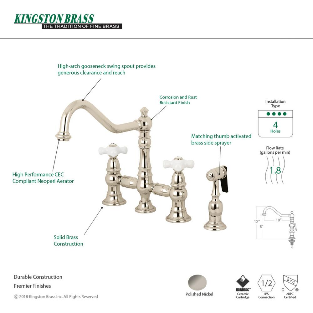 Kingston Brass Restoration 2 Handle Bridge Kitchen Faucet With