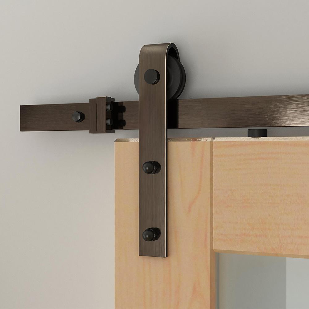 Hook Strap Oil Rubbed Bronze Rolling Barn Door Hardware Kit With 3