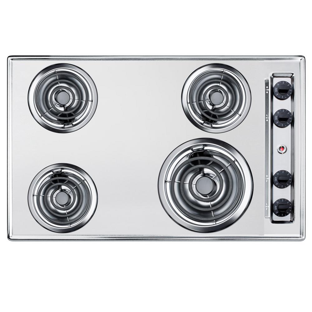 Summit Appliance 30 In Coil Top Electric Cooktop In Chrome With 4