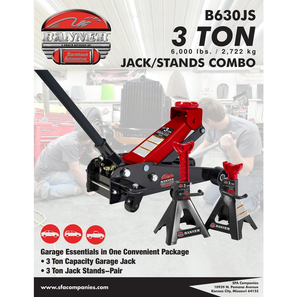 Banner 3 Ton Garage Jack With 3 Ton Jack Stands