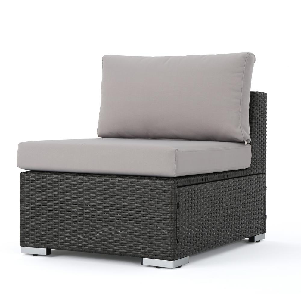 Le House Nolan Grey Wicker Armless Middle Outdoor Sectional Chair With Silver Cushions