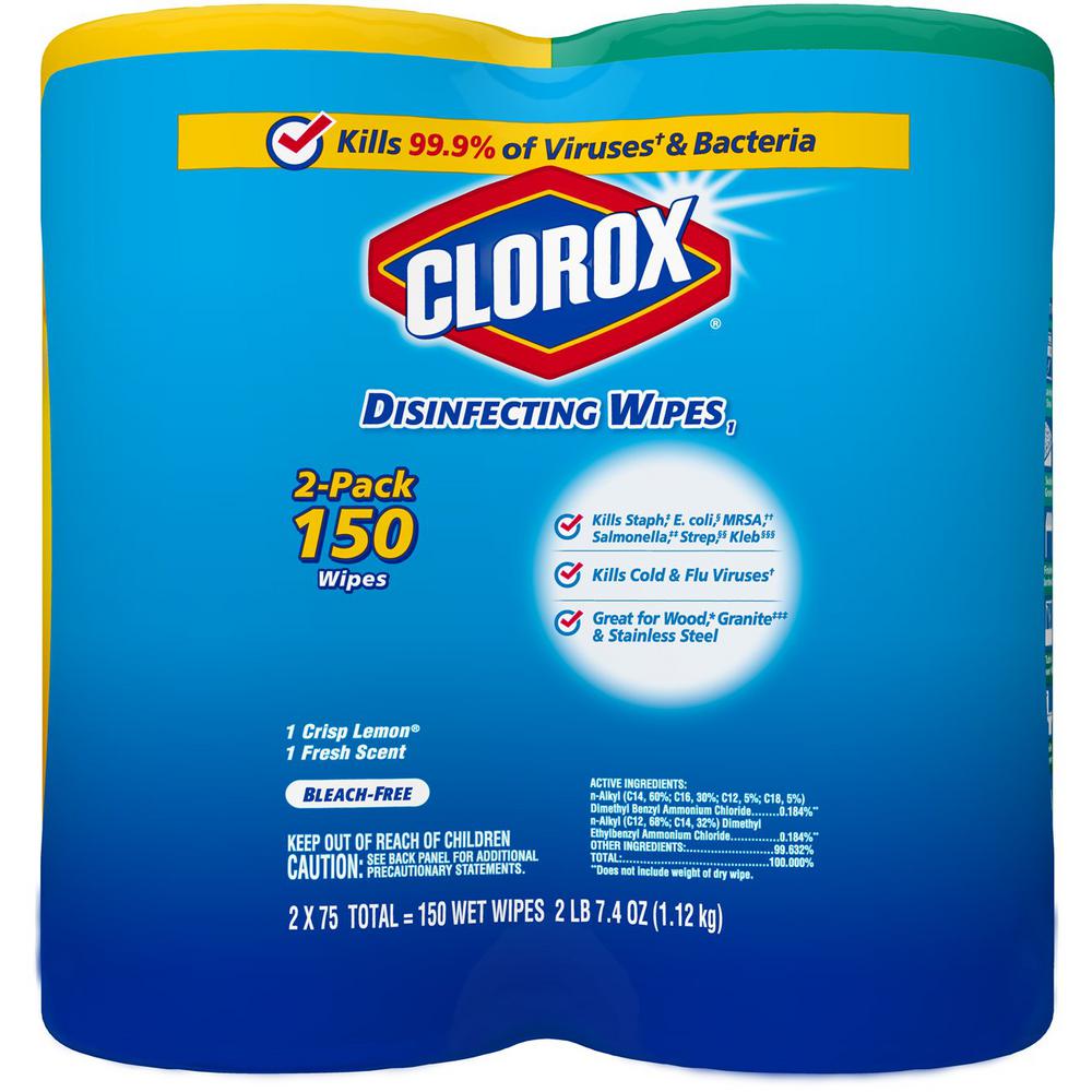 Clorox 75 Count Crisp Lemon Scent And Fresh Scent Bleach Free Disinfecting Wipes 2 Pack 4460001599 The Home Depot