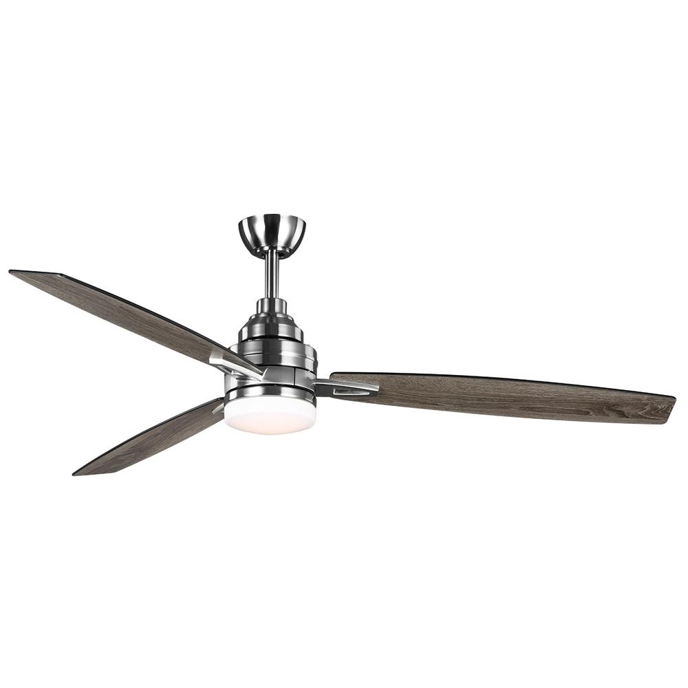 Home Decorators Collection Rowan 60 In Integrated Led Indoor Brushed Nickel Dual Mount Ceiling Fan With Light Kit And Remote Control
