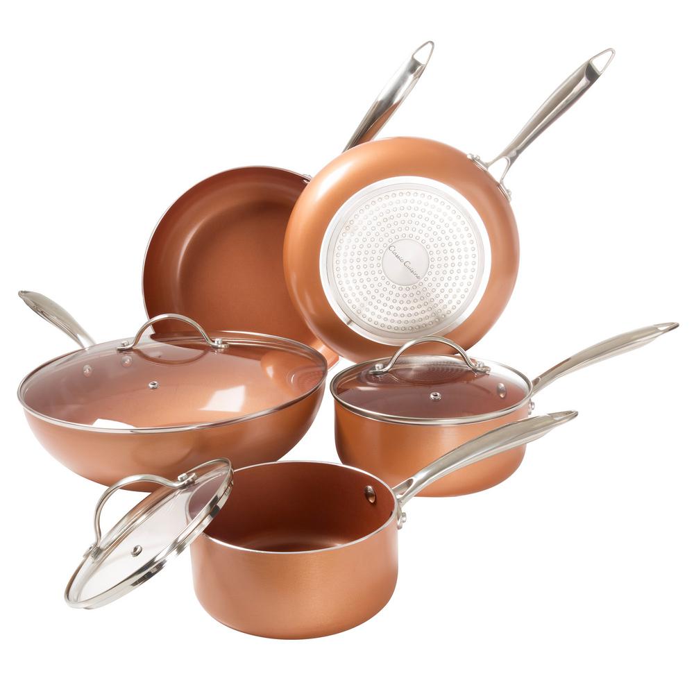 Classic Cuisine 8-Piece 2-Layer Nonstick Copper Aluminum Cookware Set