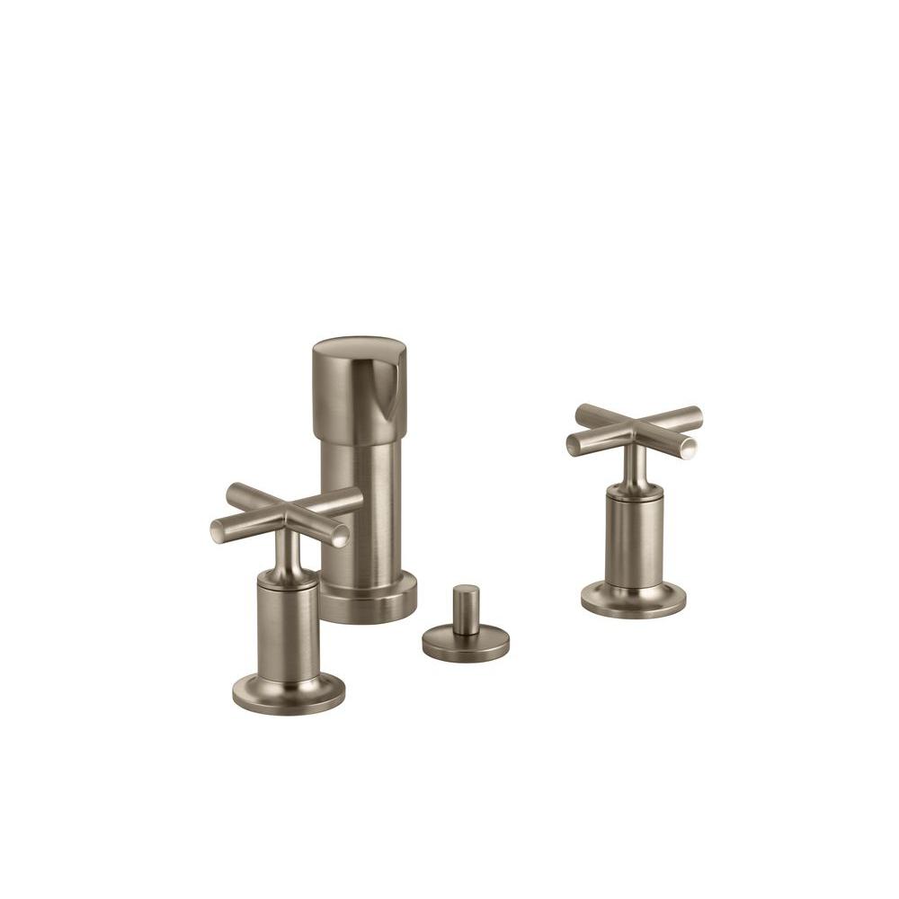 Kohler Purist 2 Handle Bidet Faucet In Vibrant Brushed Bronze With Vertical Spray And Cross 4637