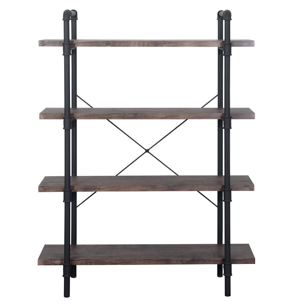 Le House Oswald Dark Brown 4 Tier Faux Wood Shelf With Le House Oswald Dark Brown 4 Tier Faux Wood Shelf With Metal Frame 305317 The Home Depot