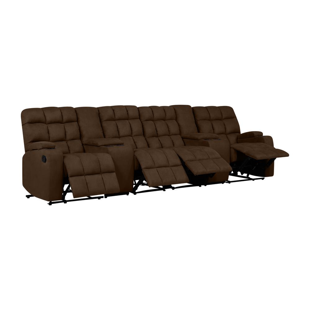 Prolounger 4 Seat Dark Brown Microfiber Wall Hugger Recliner Sofa With Storage Consoles And Usb Ports Rcl16 Aaa89 4sc The Home Depot