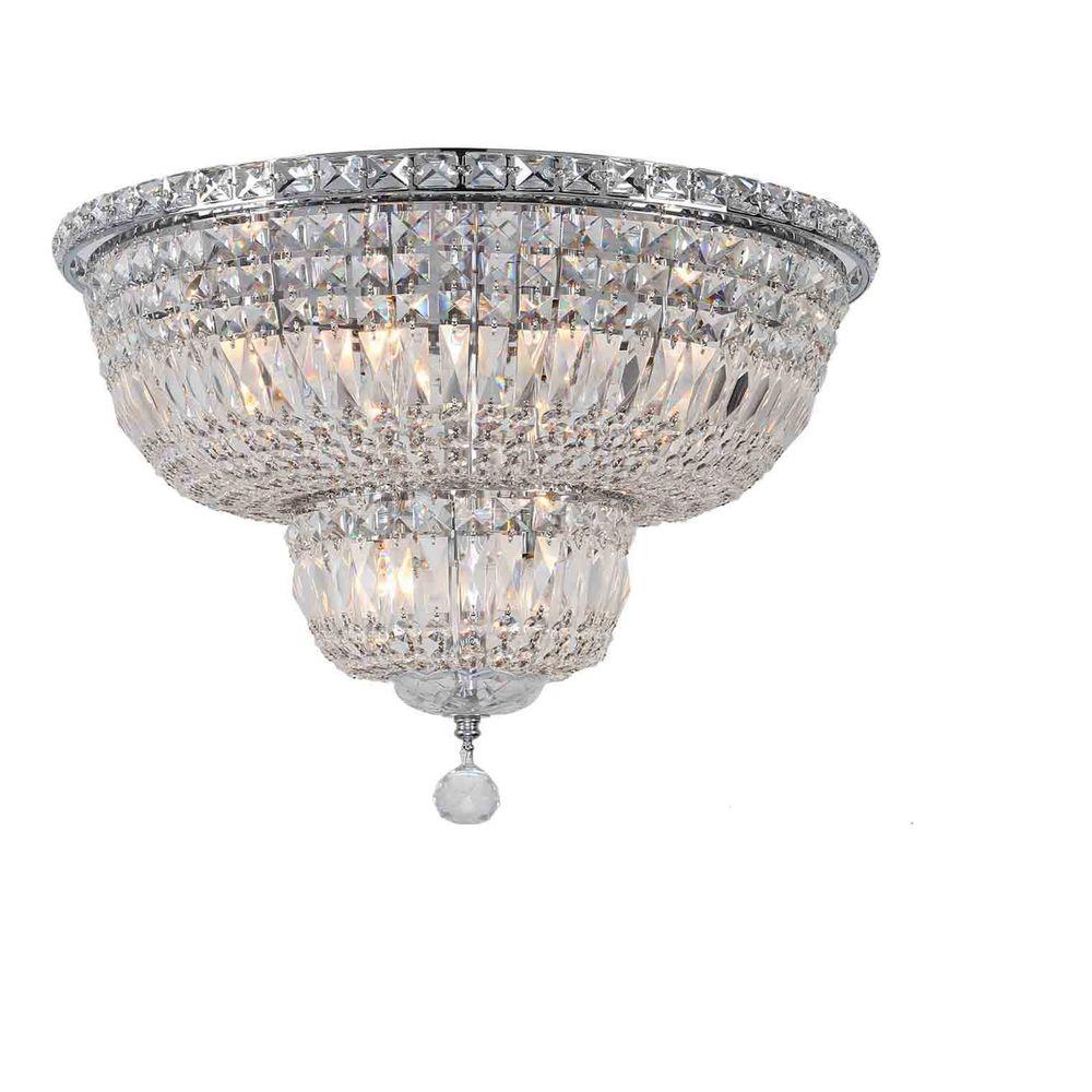 2-Light Flush Mount Ceiling w// Genuine K9 Crystals Tiled Shade 13 in Rose Gold