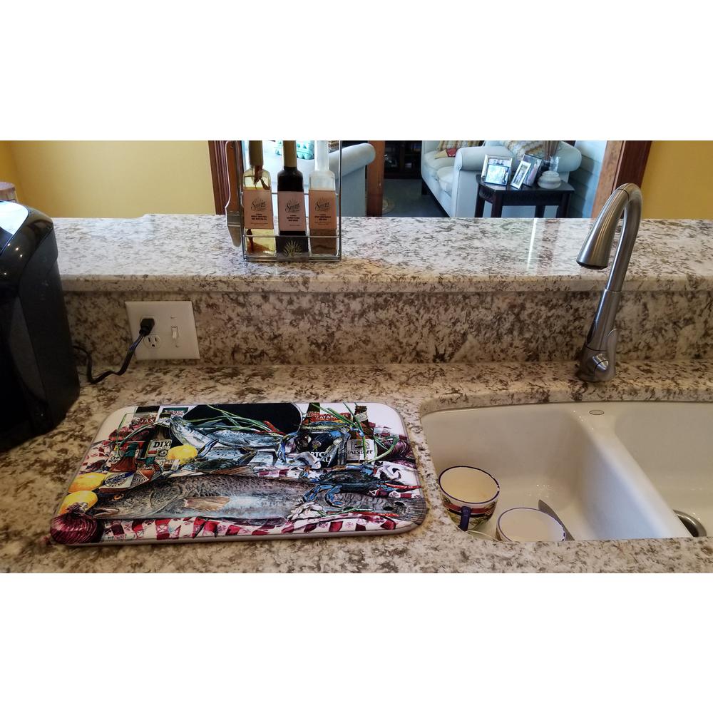 Carolines Treasures 14 in. x 21 in. Multi-Color Fish and Beers from New Orleans Dish Drying Mat, Multicolor