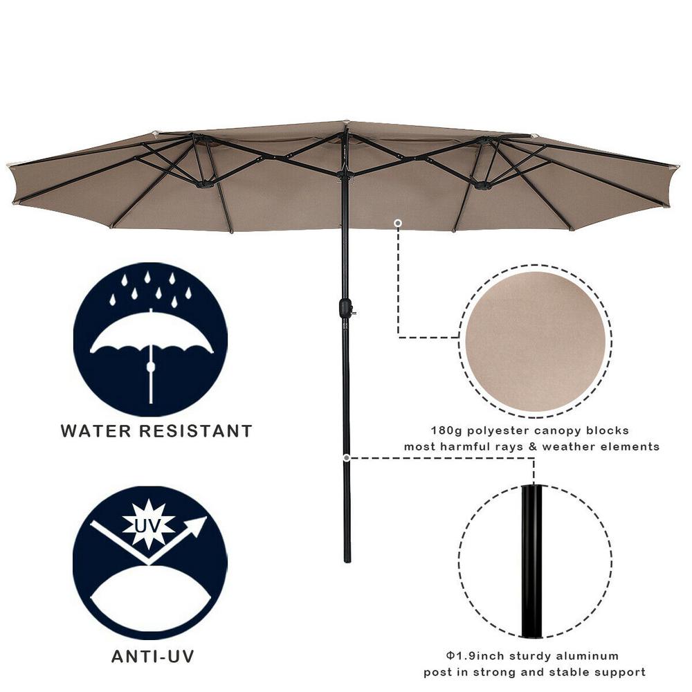 Costway Outdoor 15 Ft Steel Market Patio Umbrella Double Sided Twin Patio Umbrella In Beige With Crank Op3703be The Home Depot