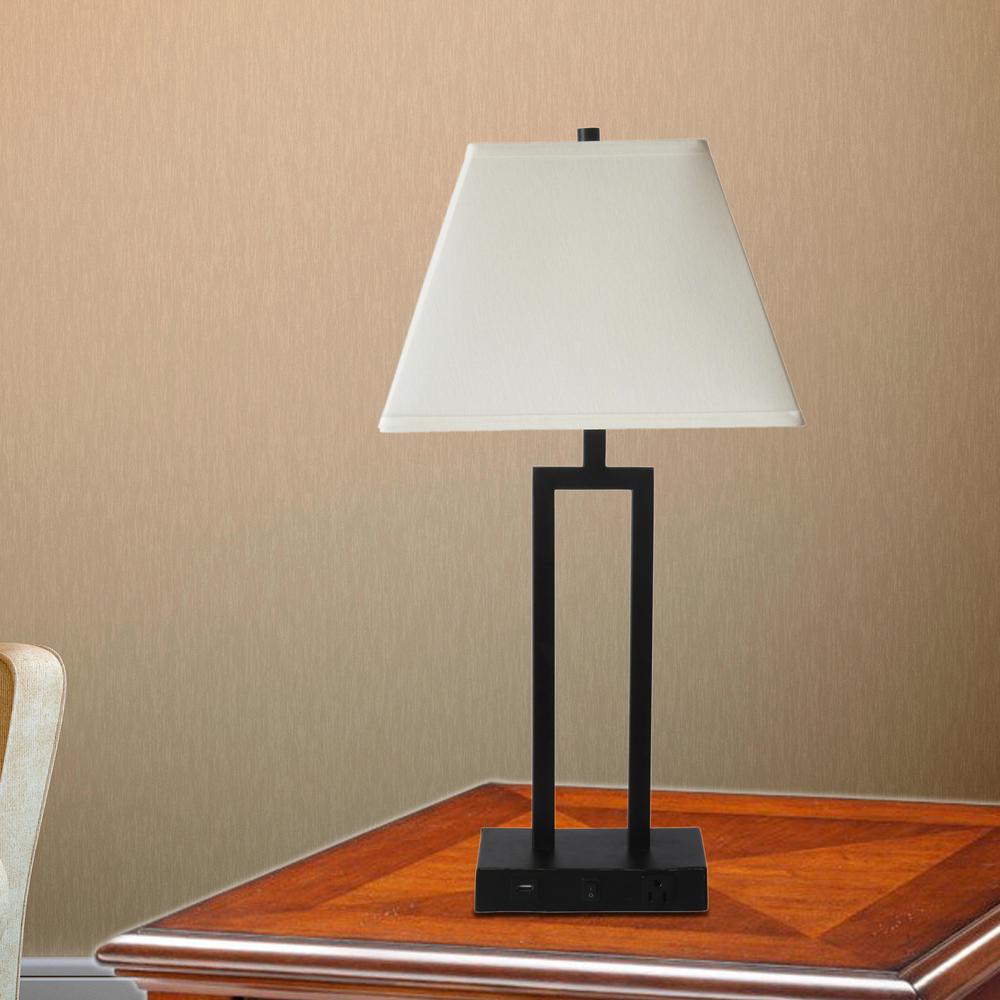 Fangio Lighting 27 In Tech Friendly Bronze Table Lamp With 1 Outlet And 1 Usb Port In Base W 12717 The Home Depot