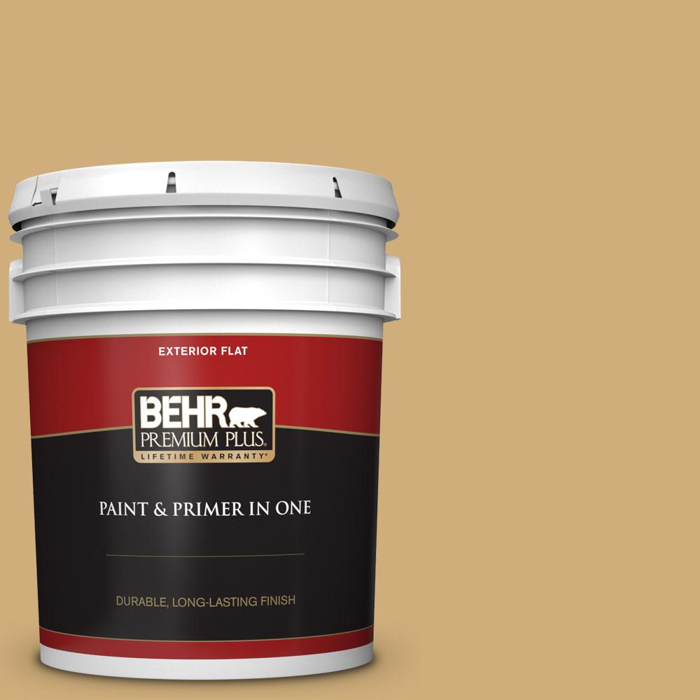 Behr Premium Plus 5 Gal. #ppu6-15 Romanesque Gold Flat Exterior Paint And Primer In One