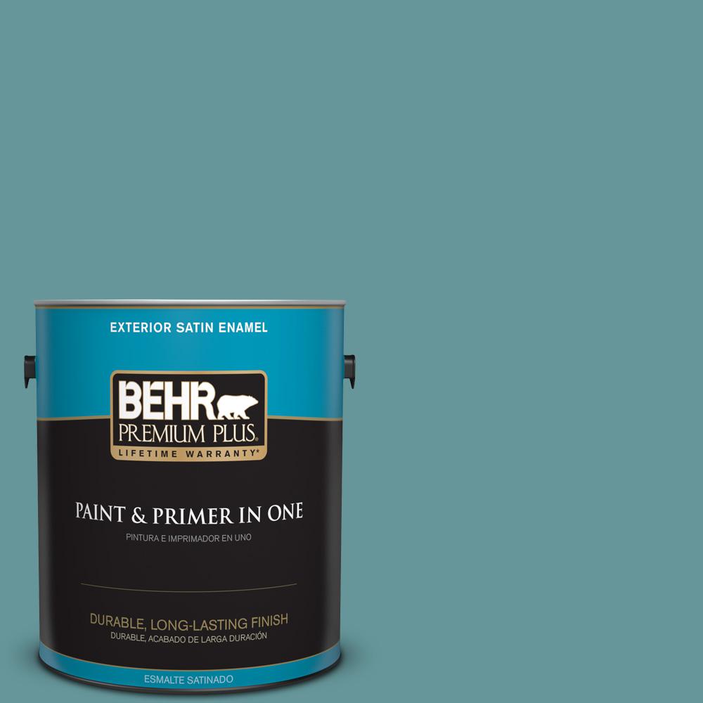 BEHR Premium Plus 1 gal. ICC75 Tapestry Teal Satin Enamel Zero VOC