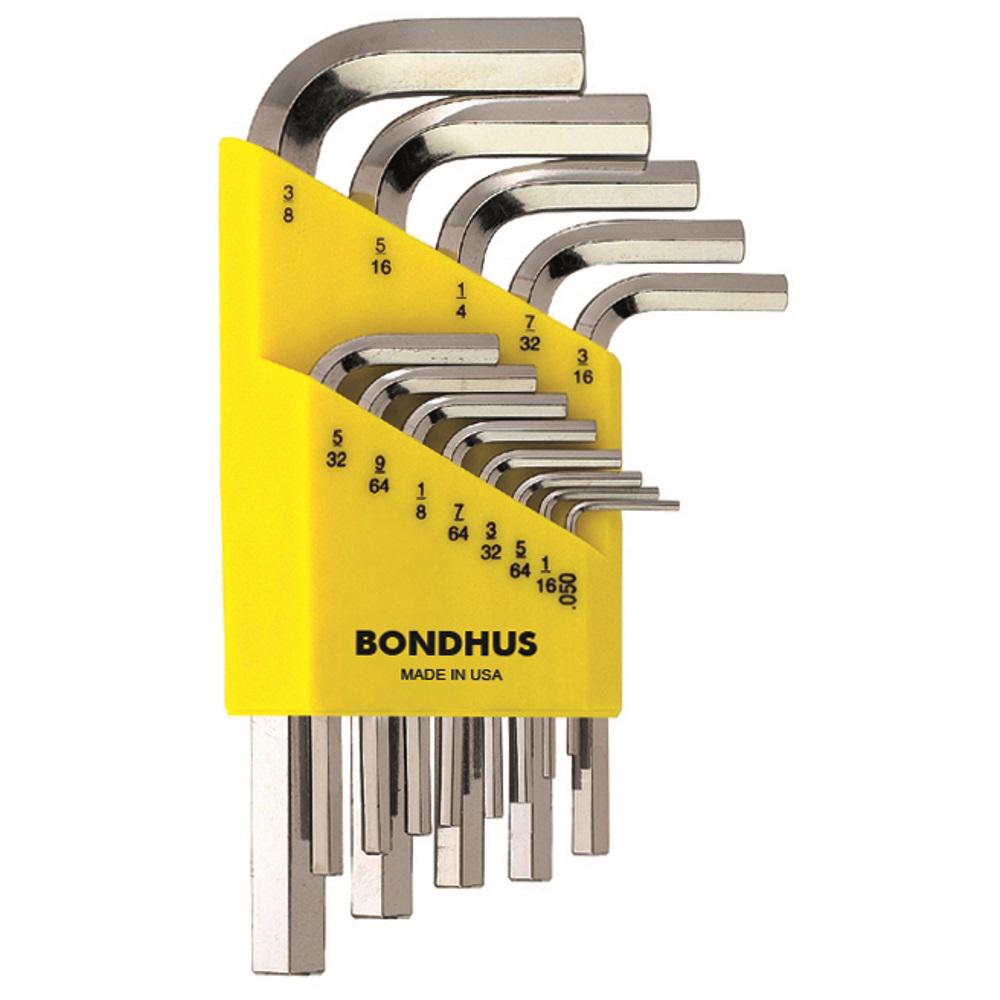 Short Arm Bondhus 38237 Set of 13 Hex L-wrenches with GoldGuard Finish