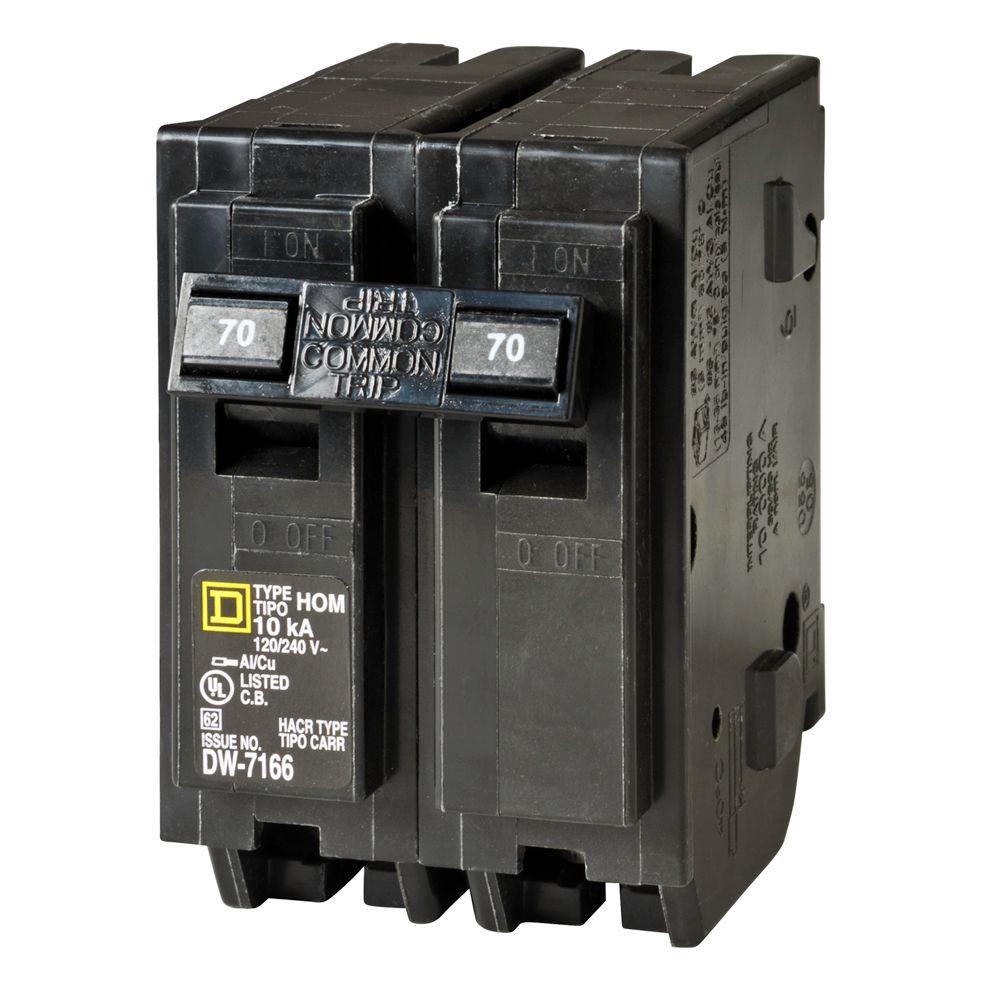 Square D Homeline Plugon Double Pole Electrical Circuit Breaker 70Amp ...