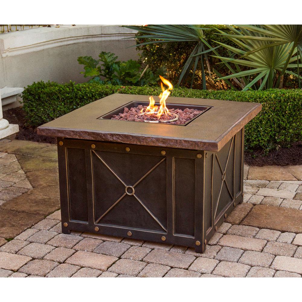 Hanover 40 In X 23 62 In Square Gas Fire Pit With Durastone Top
