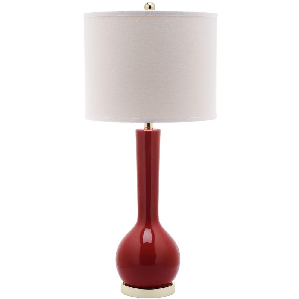 Safavieh Mae 30 5 In Chinese Red Long Neck Table Lamp With White Shade