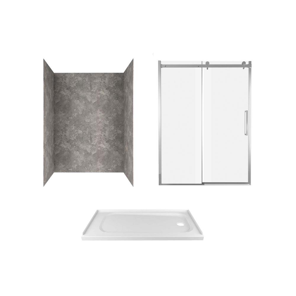 American Standard Passage 60 in. x 72 in. Right Drain Alcove Shower Kit in Gray Concrete and