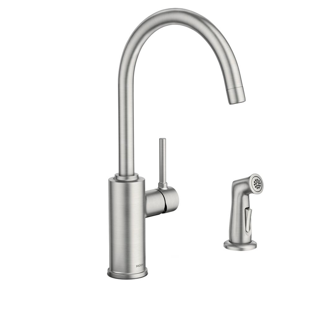 Moen Sombra Single Handle Standard Kitchen Faucet With Side Sprayer Moen Sombra Single Handle Standard Kitchen Faucet With Side Sprayer In Spot Resist Stainless