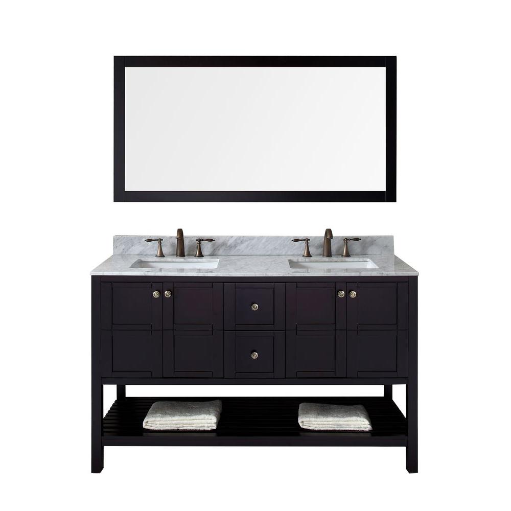 Virtu USA Winterfell 60 in. W Bath Vanity in Espresso with Marble