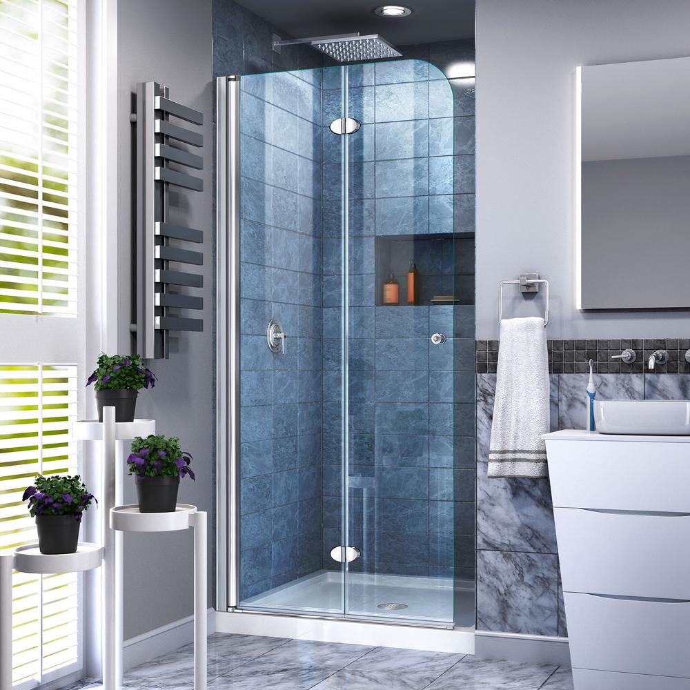 Dreamline Aqua Fold 33 5 In X 72 In Semi Frameless Hinged Shower Door In Chrome Shdr 3634720 01 The Home Depot