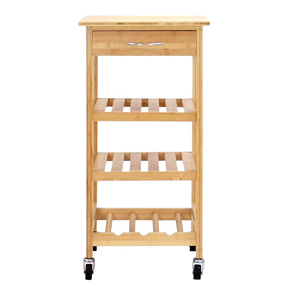 Oceanstar Bamboo Kitchen Cart With Wine Rack Bkc1378 The Home Depot