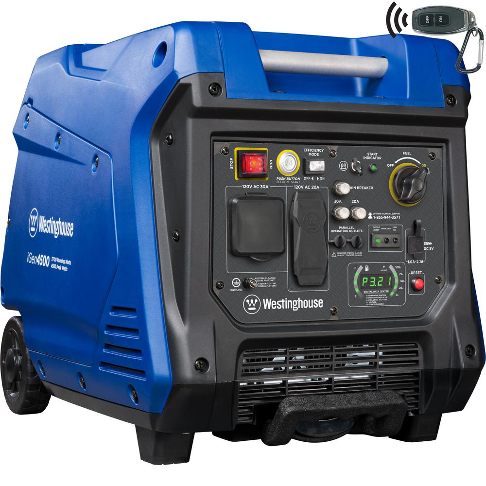 Westinghouse 4,500/3,700-Watt Super Quiet Gas Powered Inverter Generator with LED Display, Push Button Start and Remote Start