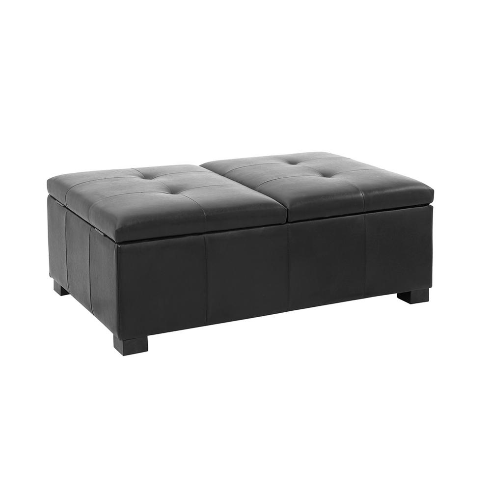 Le House Richmond Espresso Bonded Leather Storage Ottoman 220520 Antonio Black Bonded Leather Double Storage Ottoman