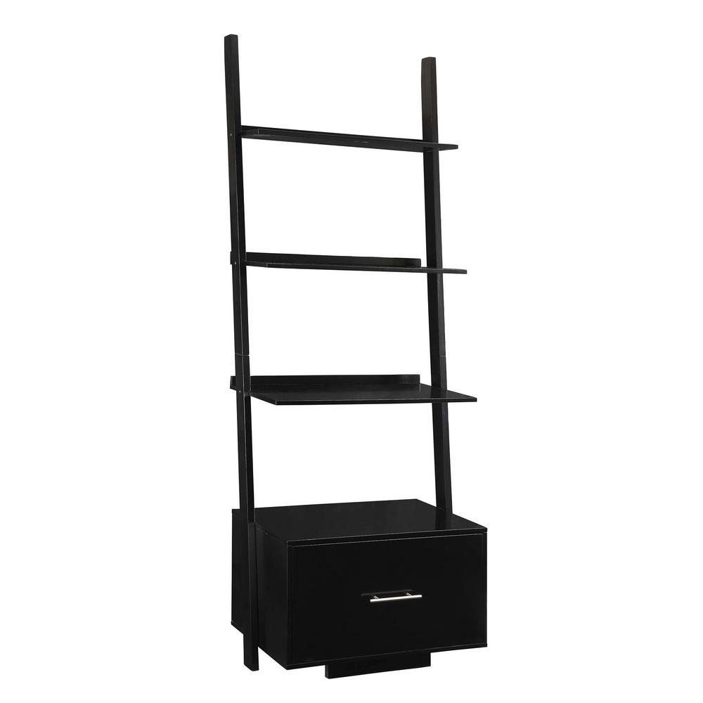 Convenience Concepts 69 In Black Wood 4 Shelf Ladder Bookcase