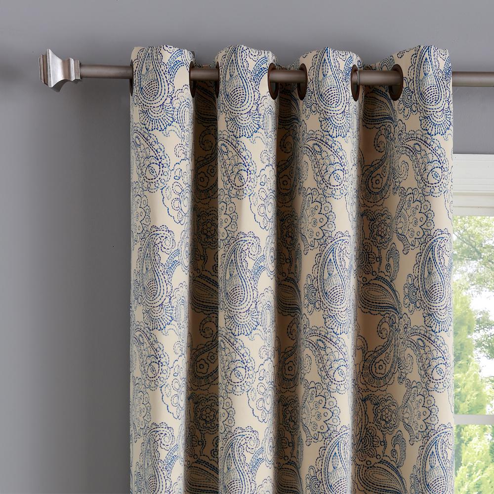 Best Home Fashion 84 In L Polyester Paisley Blue Stitch Blackout