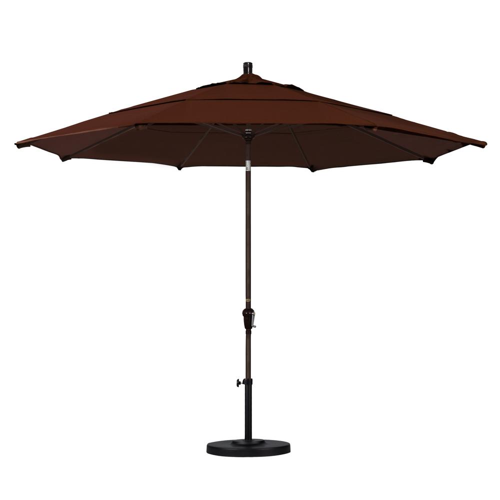 California Umbrella 11 Ft Bronze Aluminum Market Patio Umbrella With Auto Tilt Crank Lift In Bay Brown Sunbrella Sdau118117 5432 Dwv The Home Depot