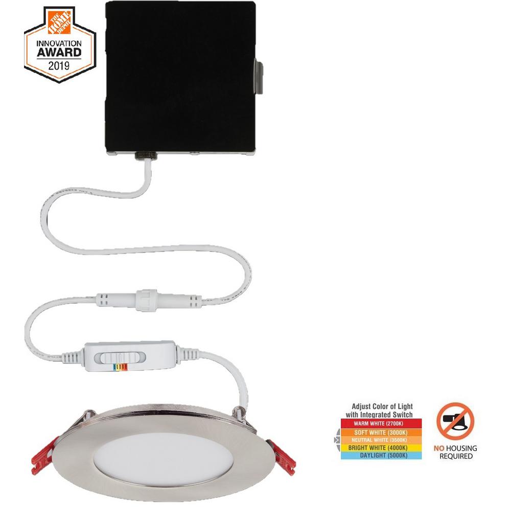 Commercial Electric Ultra Slim 4 In Color Selectable New Construction And Remodel Canless Recessed Integrated Led Kit Nickel 91471 The Home Depot