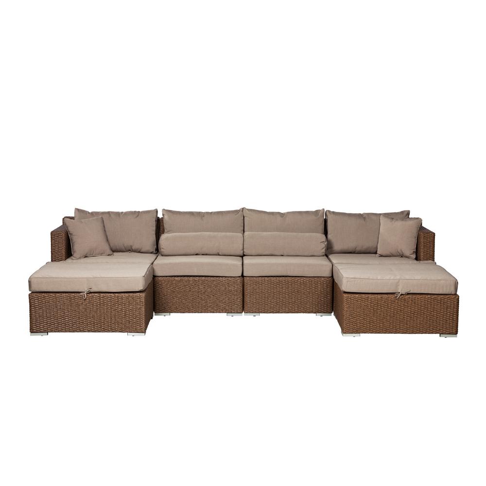 Patio Sense Teagarden Mocha 4-Piece Wicker Outdoor Sectional with Taupe