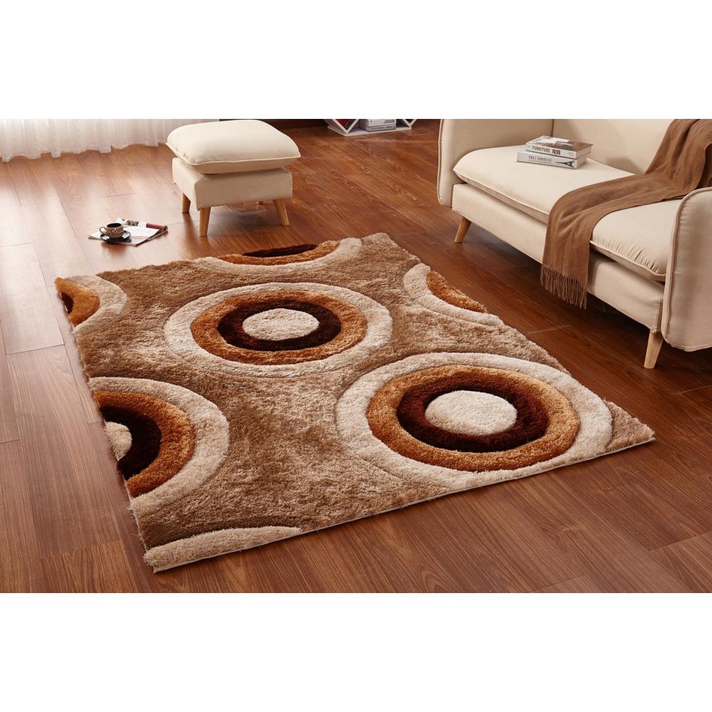 Casa Regina Shaggy Collection 3D Design Abstract Circles Brown Beige