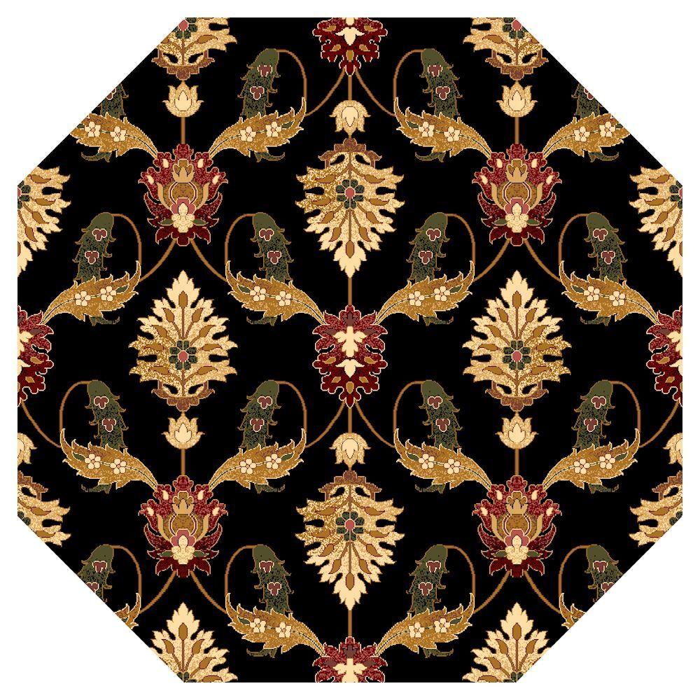 Kas Rugs Black 7 ft. 7 in. x 7 ft. 7 in. Octagon Area Rug