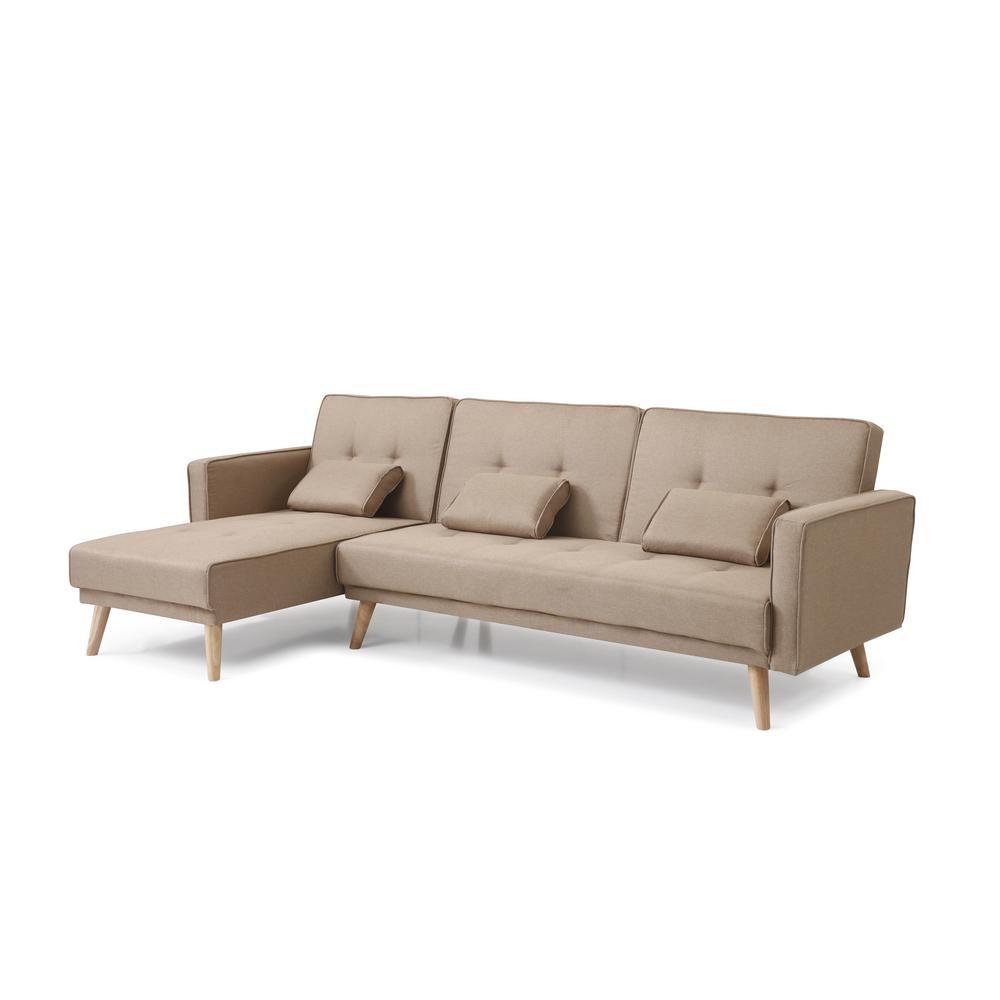 Unbranded 98 5 In Brown Linen 3 Seater Twin Sleeper Sectional Sofa Bed With Tapered Legs br The Home Depot