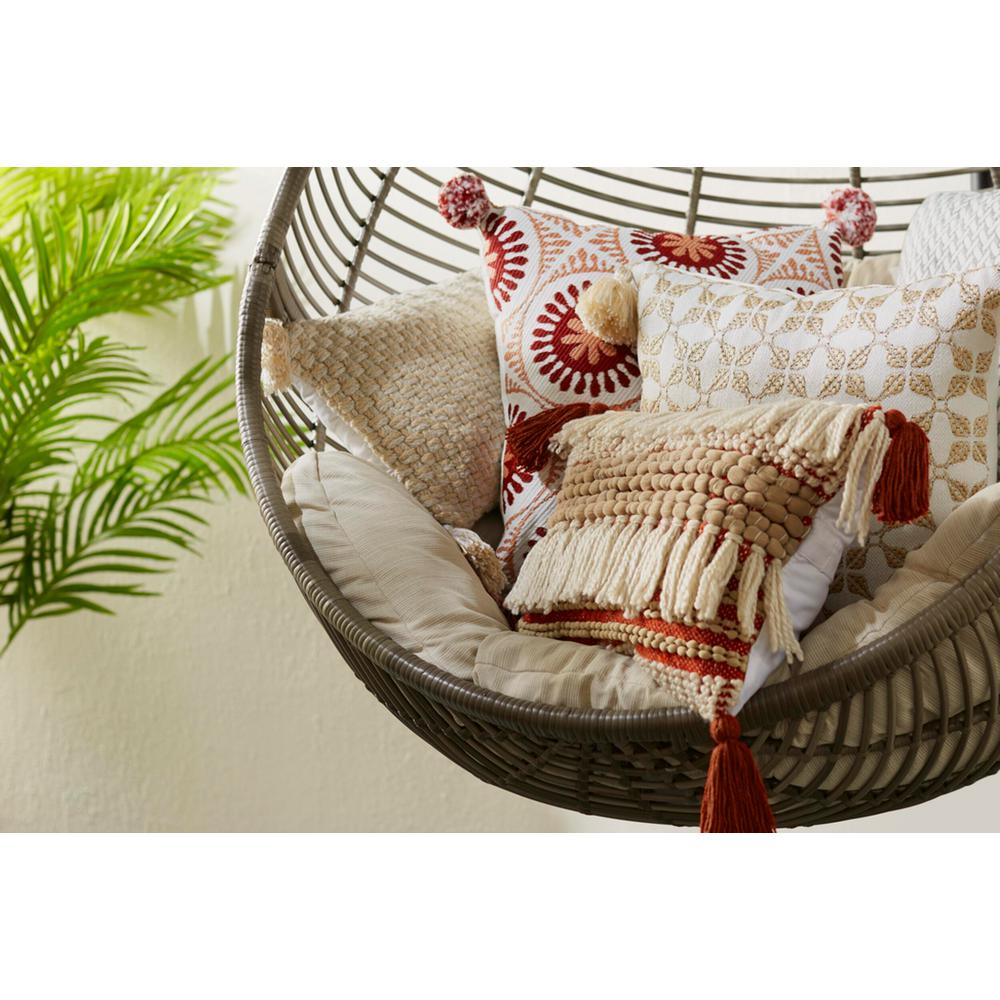 Hampton Bay Gray Wicker Round Outdoor Patio Egg Lounge Chair Swing With Biscuit Tan Cushions 65 18246a The Home Depot Outdoor Patio Egg Lounge Chair Swing, Round Lounge Chair Outdoor Cushions