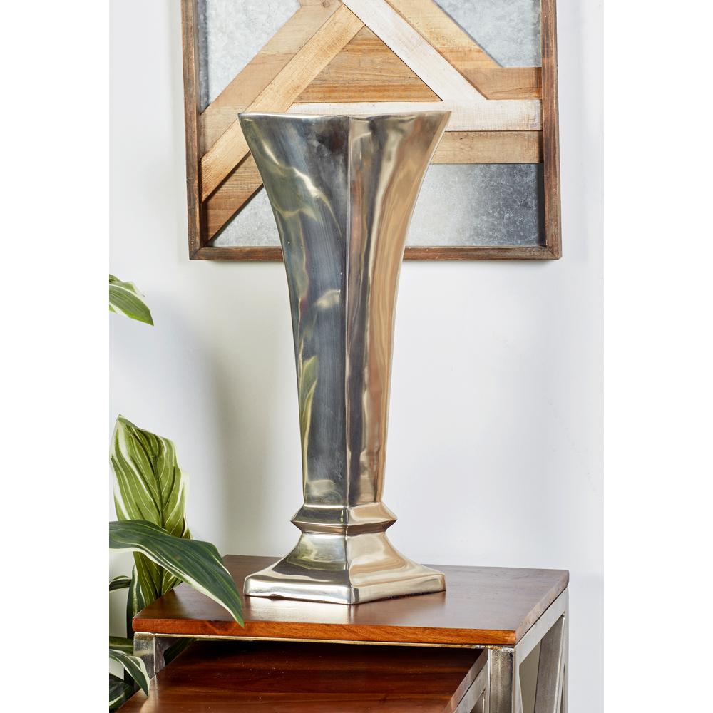 Silver Aluminum Square Top Funnel-Shaped Decorative Vase