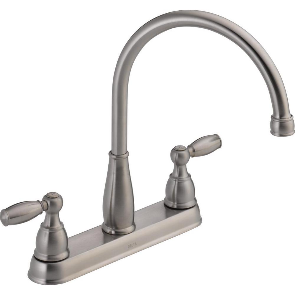 Delta Foundations 2 Handle Standard Kitchen Faucet In Stainless 21987lf Ss The Home Depot