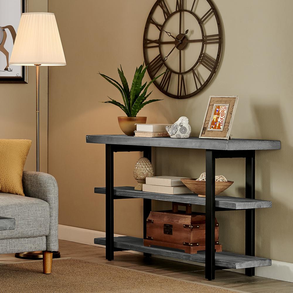 Alaterre Furniture Pomona 48 In Slate Gray Black Standard Rectangle Wood Console Table With Storage Amba10sg The Home Depot