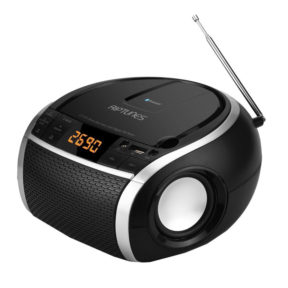 Riptunes Bluetooth Cd Mp3 Stereo Boombox In Black With Fm Radio
